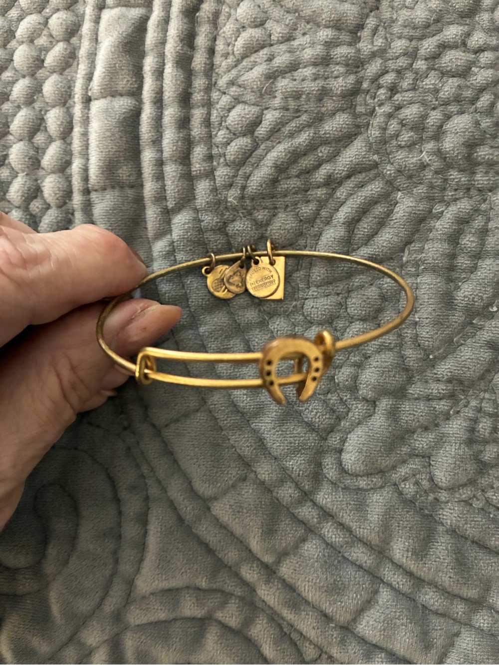 Alex and Ani Gold-Tone Horseshoe Bangle with Branded Discs